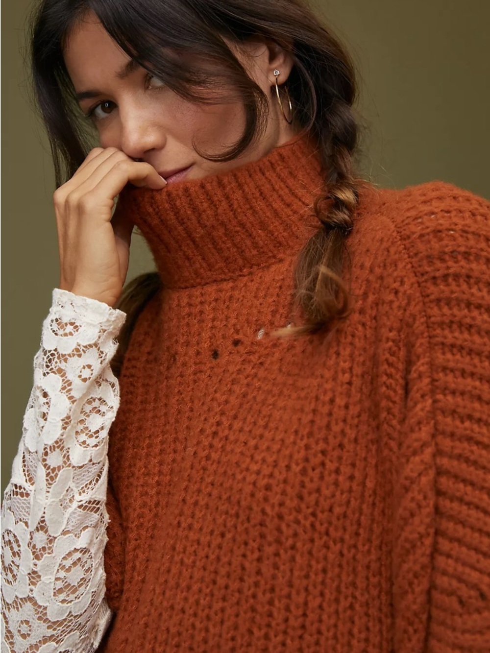 By Anthropologie Burnt Orange Poncho Sweater - Picture 2 of 7